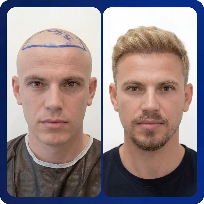 DHI hair transplant before and after - 3,000 grafts - hairline reconstruction