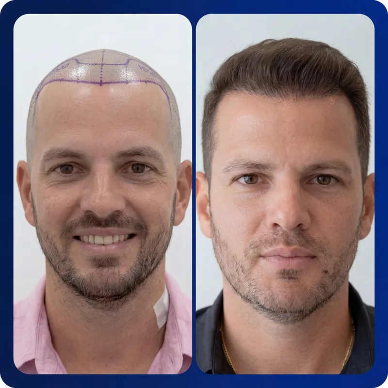 DHI hair transplant before and after result - 3,800 grafts - 12 months recovery