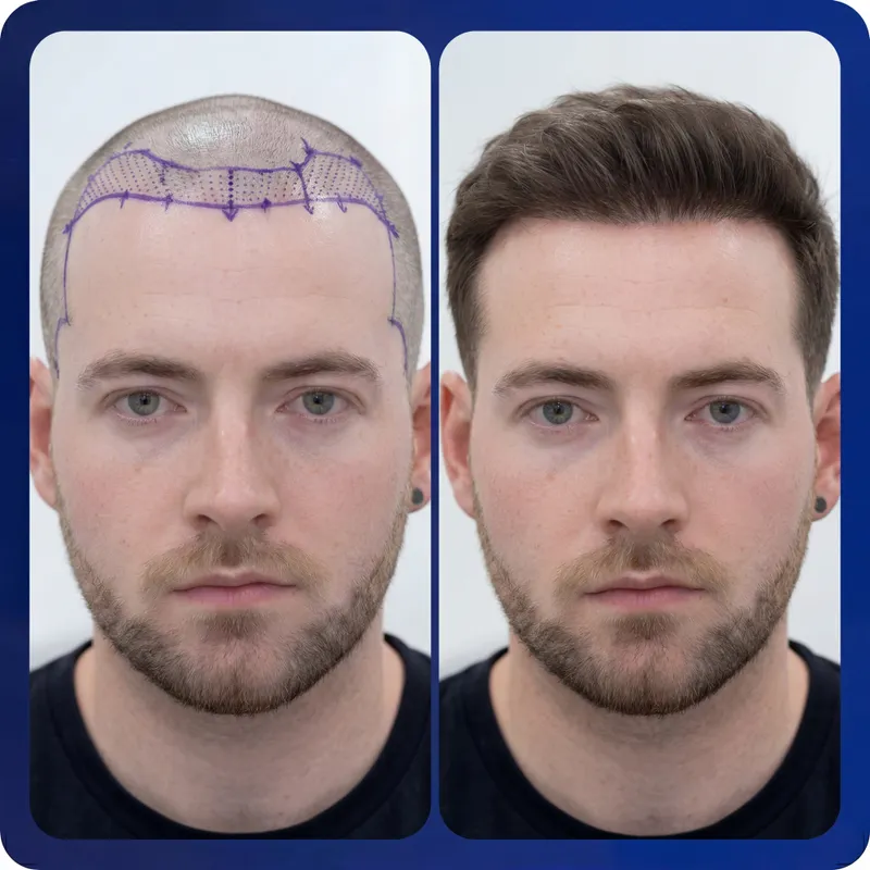 Sapphire FUE before and after - 3,200 grafts - crown restoration
